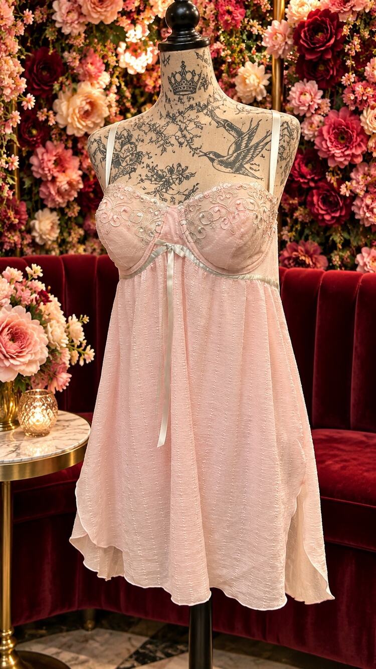 Flora Nikrooz Pink Embroidered Underwire Babydoll Boudoir Lingerie Chemise XL